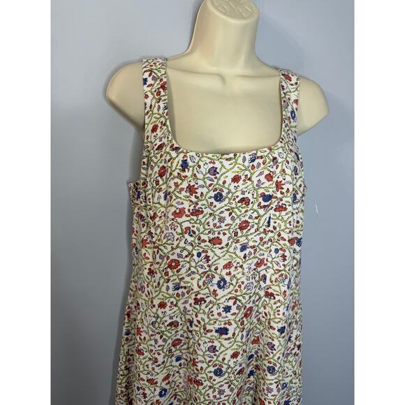 Lea Square Neck Floral Linen Blend Midi Dress Women's M - Picture 3 of 12